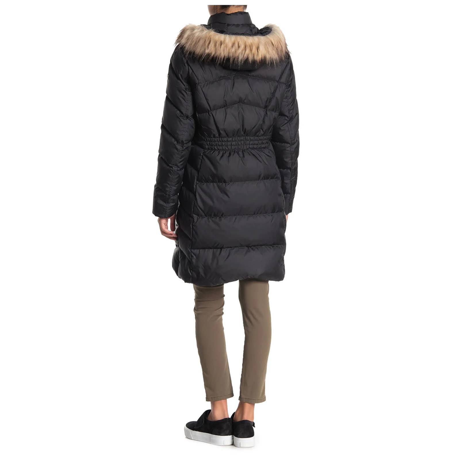 CALVIN KLEIN Solid Black Detachable Faux-Fur Hooded Full-Zip Puffer Jacket SZ S