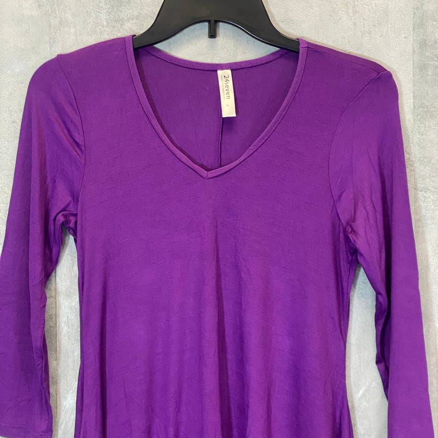 24/7 COMFORT APPAREL Women's Purple V-Neck 3/4 Sleeve Swing Tunic Top SZ S