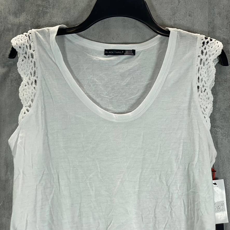 BLACK TAPE Women's Petite White Scoop-Neck Crochet-Trim Tank Top SZ PS