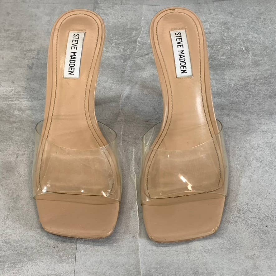 STEVE MADDEN Women's Clear Vinyl Signal Square-Toe Mule Stiletto Sandals SZ 8