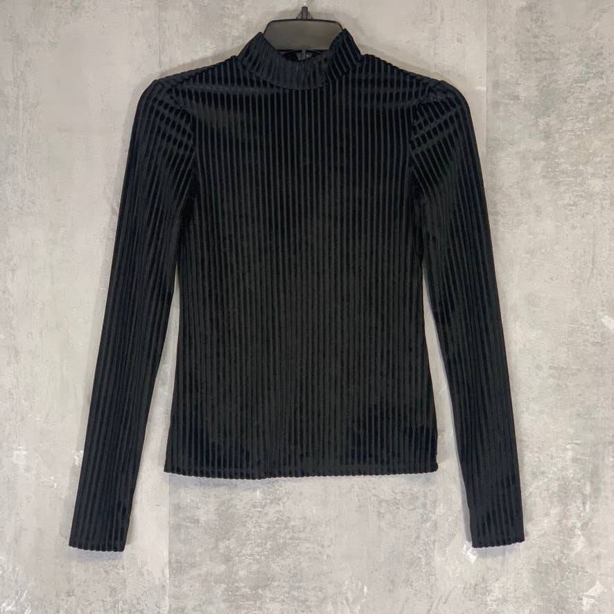 CHELSEA28 Black Velour Stripe Velvet Mock Neck Long Sleeve Top SZ XXS