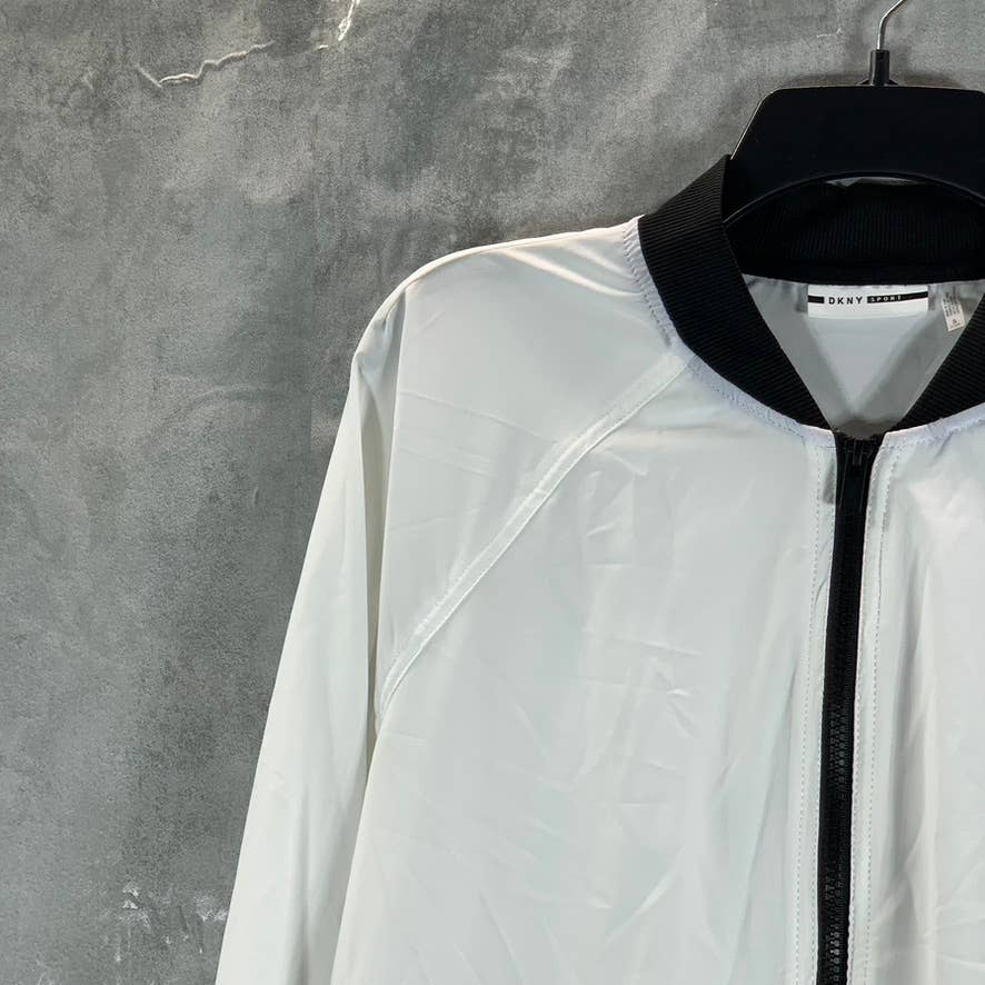 DKNY Sport Women's White-Black Full-Zip Graphic Bomber Jacket SZ S
