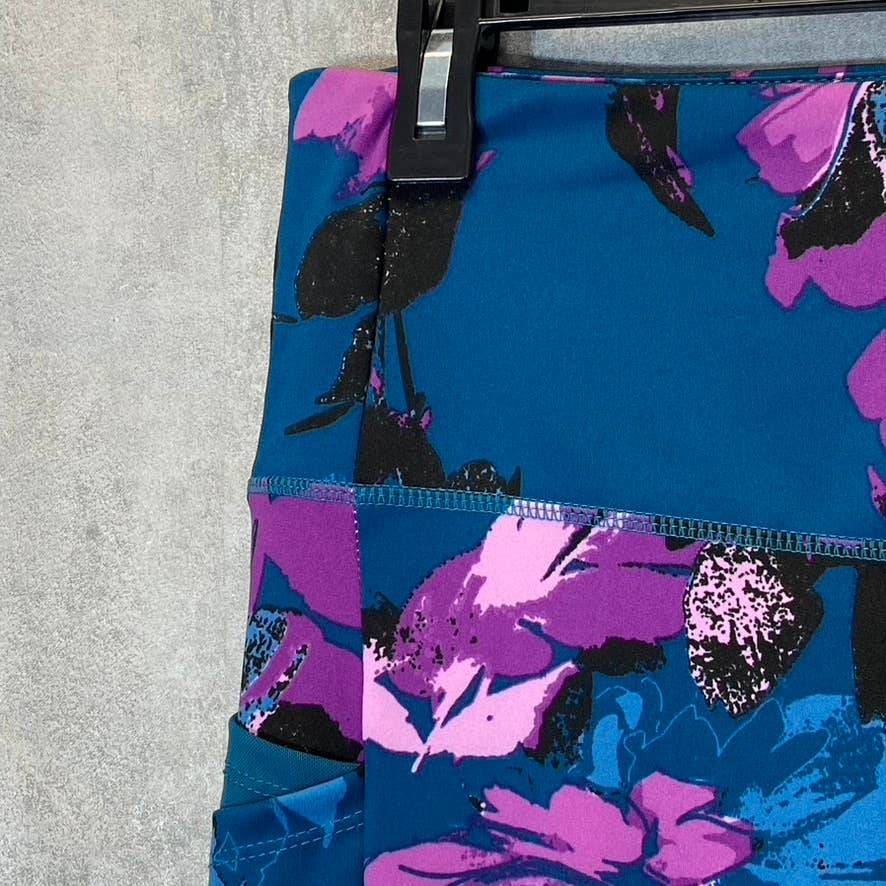 KAY UNGER Women's Blossom Bundle Teal Printed High-Waist Tummy Control Pull-On Leggings SZ L