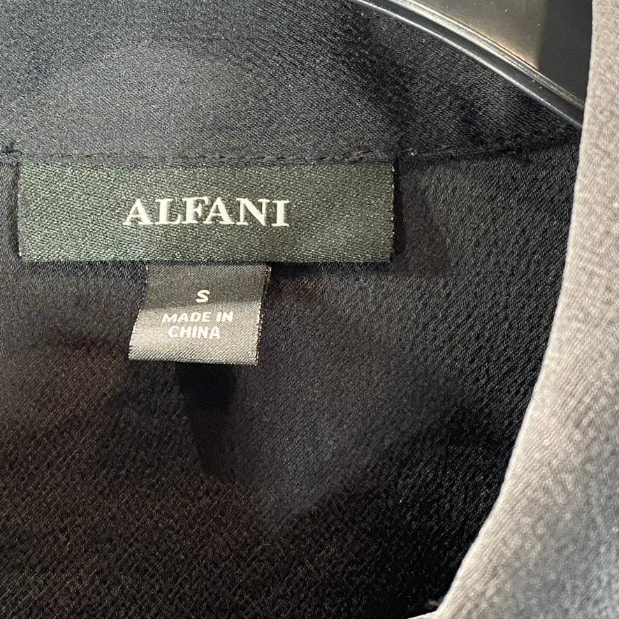 ALFANI Women's Black Button-Front Long-Sleeve Point-Collar Top SZ S