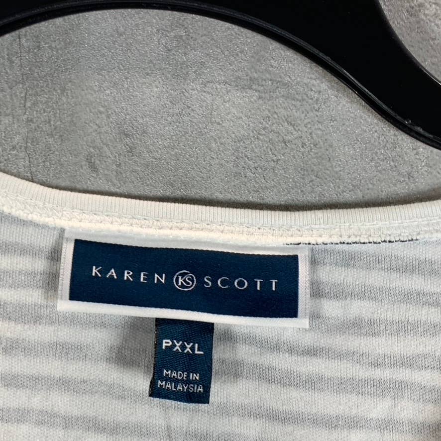 KAREN SCOTT Women's Petite Intrepid Blue Wavy-Stripe Scoop-Neck Top SZ P/2XL