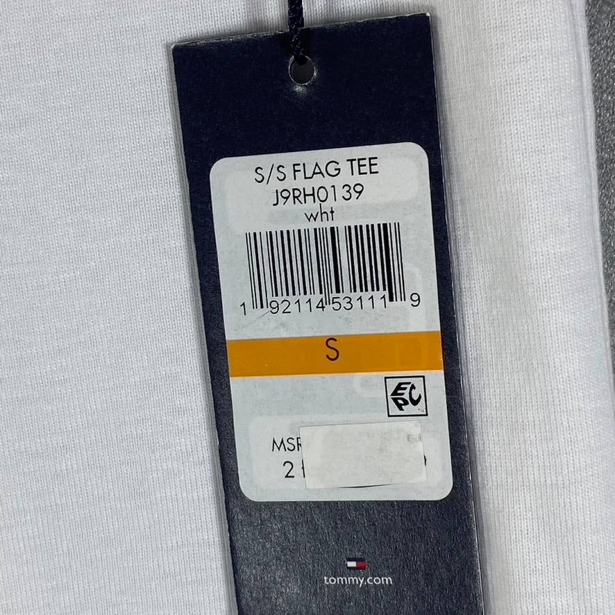 TOMMY HILFIGER Women's Classic White V-Neck Flag Logo Short-Sleeve Tee SZ S