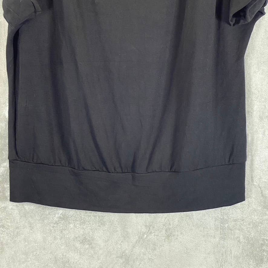24SEVEN COMFORT APPAREL Women's Black Wide Sleeves Loose-Fit Dolman Top SZ M