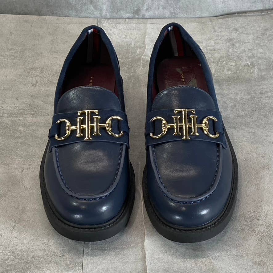 TOMMY HILFIGER Women's Navy Trevys Slip-On Moc-Toe Block-Heel Loafers SZ 6