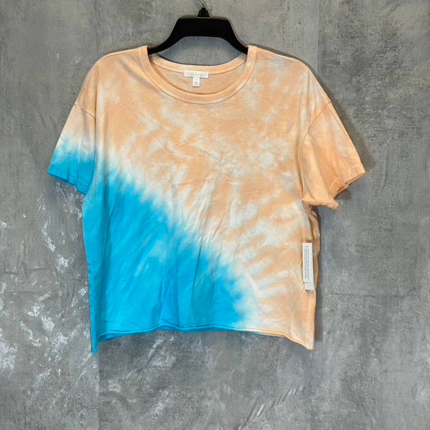 ABOUND Women's Blue-Orange Tie-Dye Raw Hem Crewneck T-Shirt SZ S
