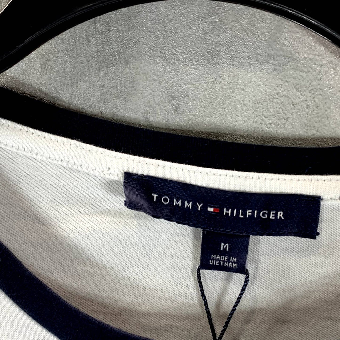TOMMY HILFIGER Women's White Charm Crewneck 3/4 Stripe-Sleeve Top SZ M