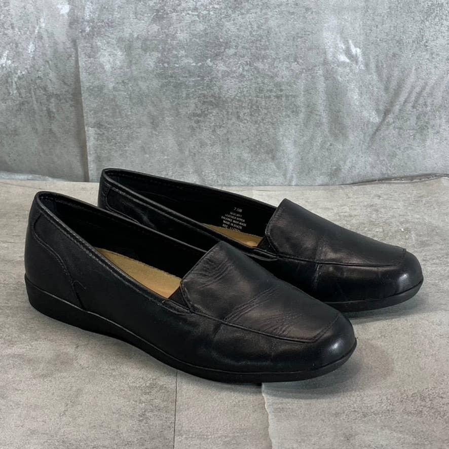 EASY SPIRIT Women's Black Leather Devitt Round-Toe Slip-On Loafer Flats SZ 7.5
