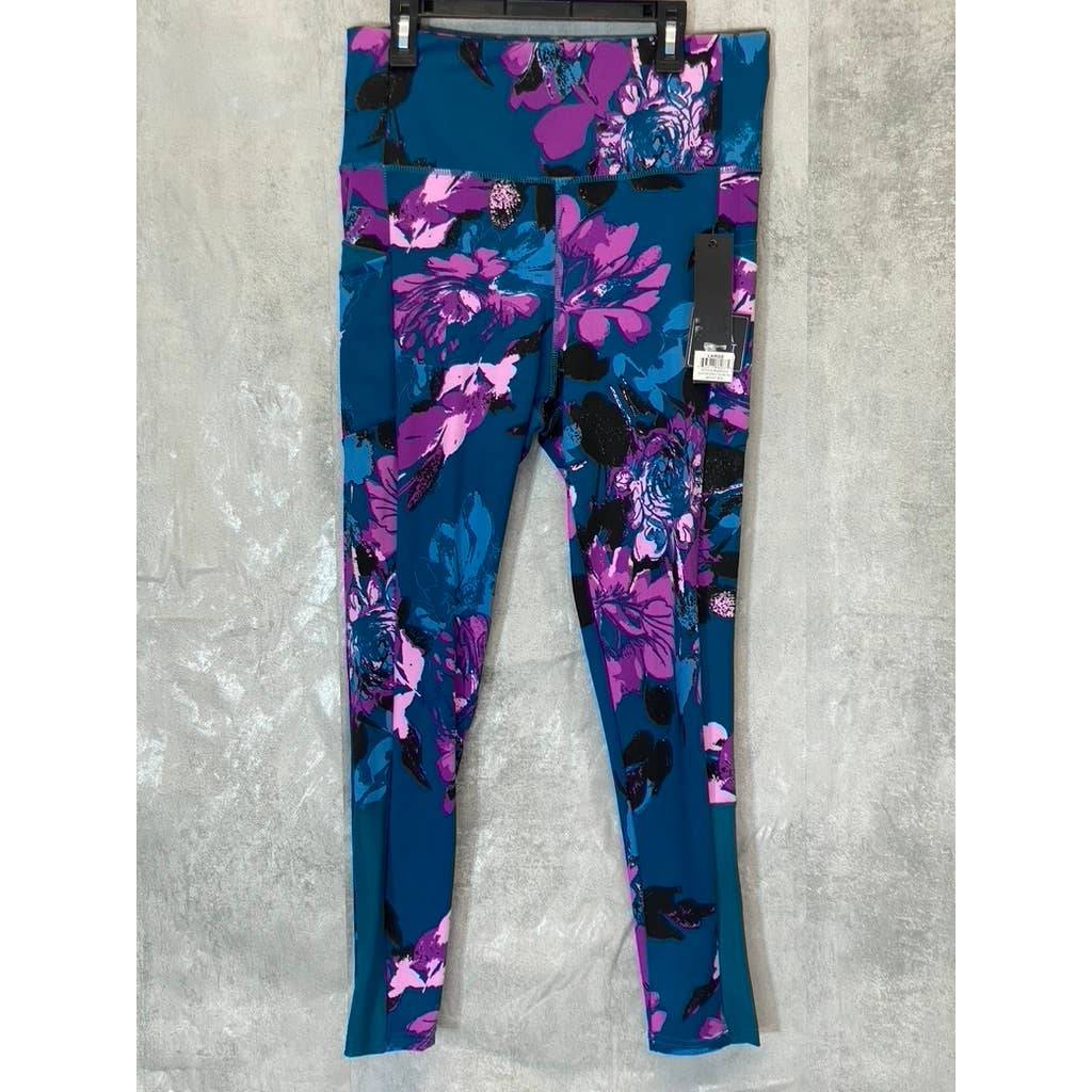 KAY UNGER Women's Blossom Bundle Teal Printed High-Waist Tummy Control Pull-On Leggings SZ L