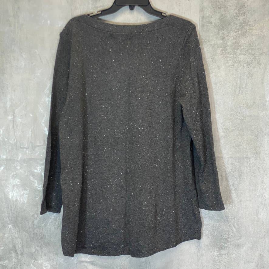 KAREN SCOTT Women's Charcoal Ballet Neck Curved Hem Pullover Tunic Sweater SZ 2XL