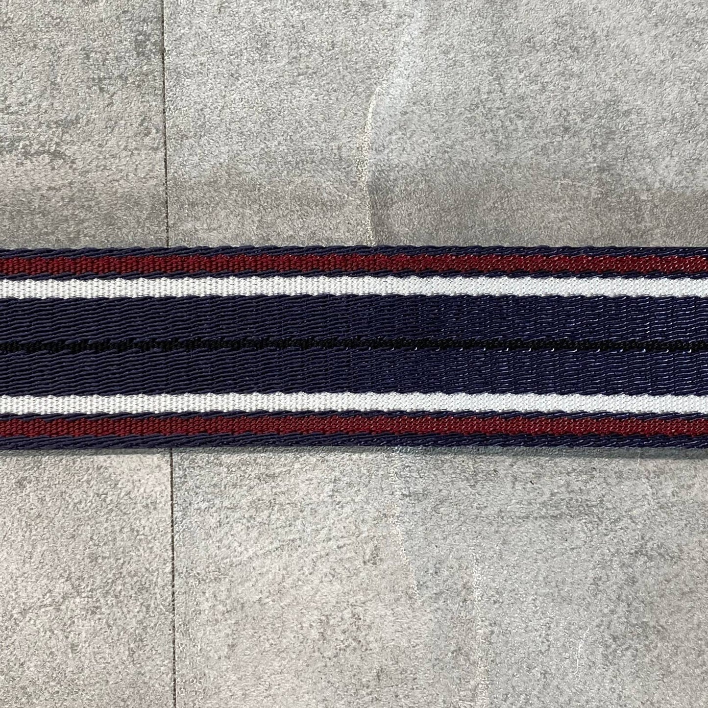 BALLY Men's Navy Striped Silver-Tone B-Buckle Fabric Belt SZ 85(XS)