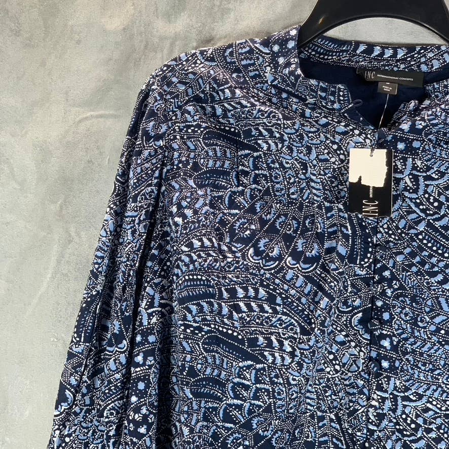 INC INTERNATIONAL CONCEPTS Blue Printed Button-Up Top SZ M
