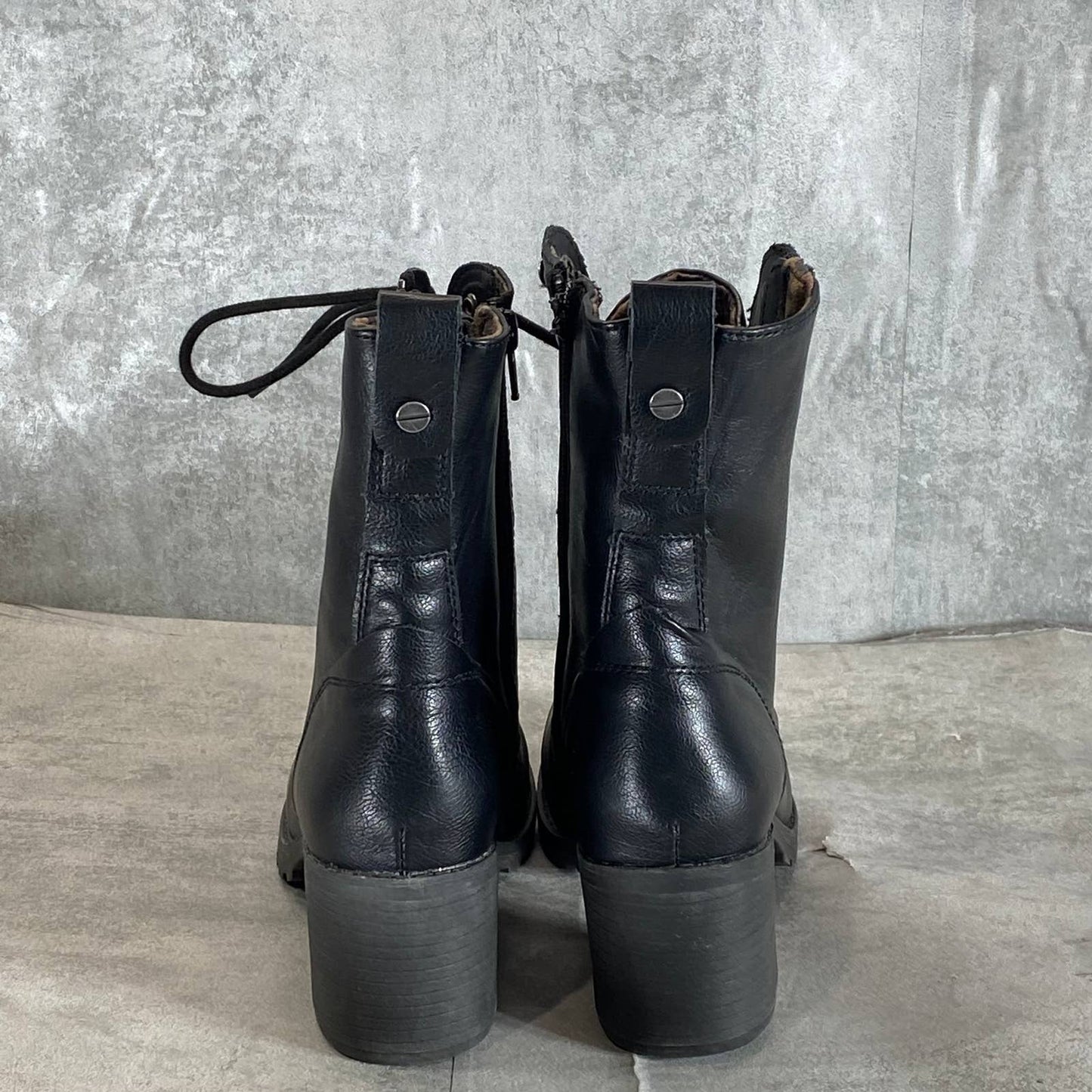 SUN+STONE Women's Wide Black Sloanie Lug Sole Side-Zip Hiker Boots SZ 7W