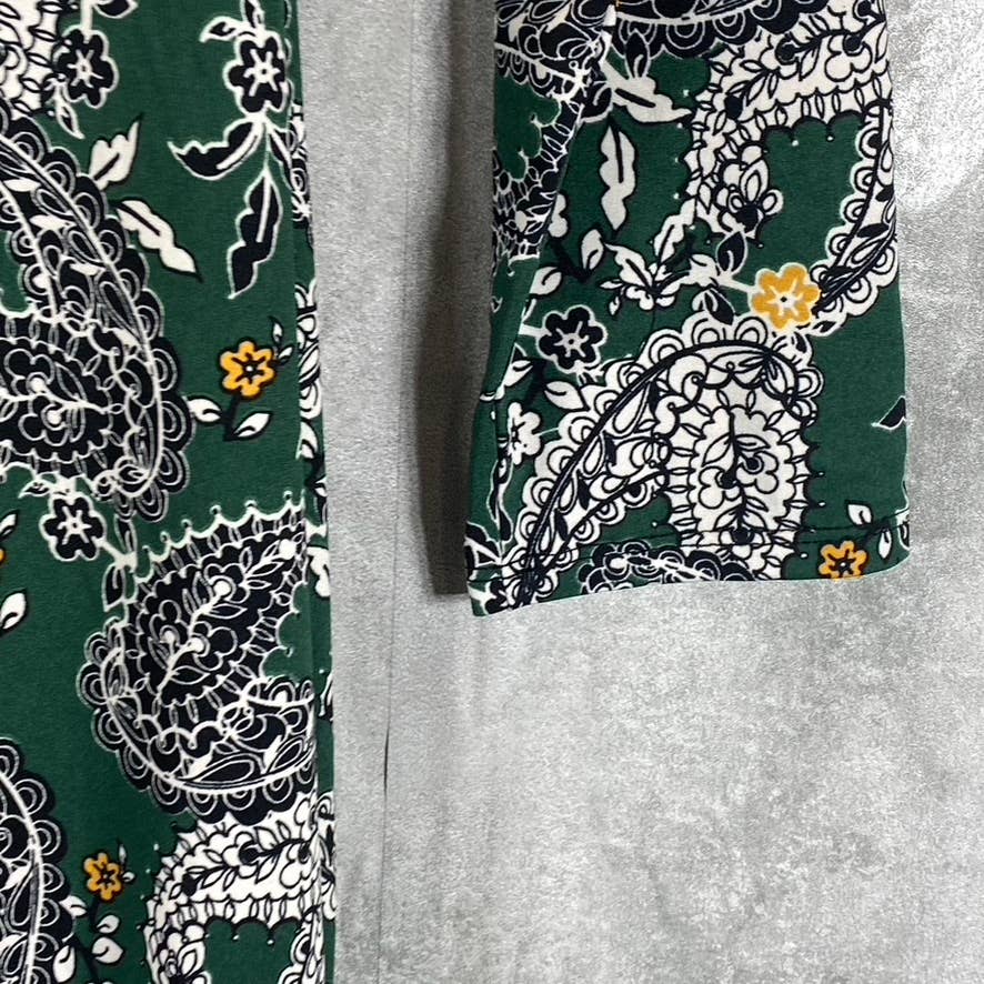 24SEVEN Comfort Apparel Women's Green Paisley-Print Scoop-Neck Long-Sleeve Dress