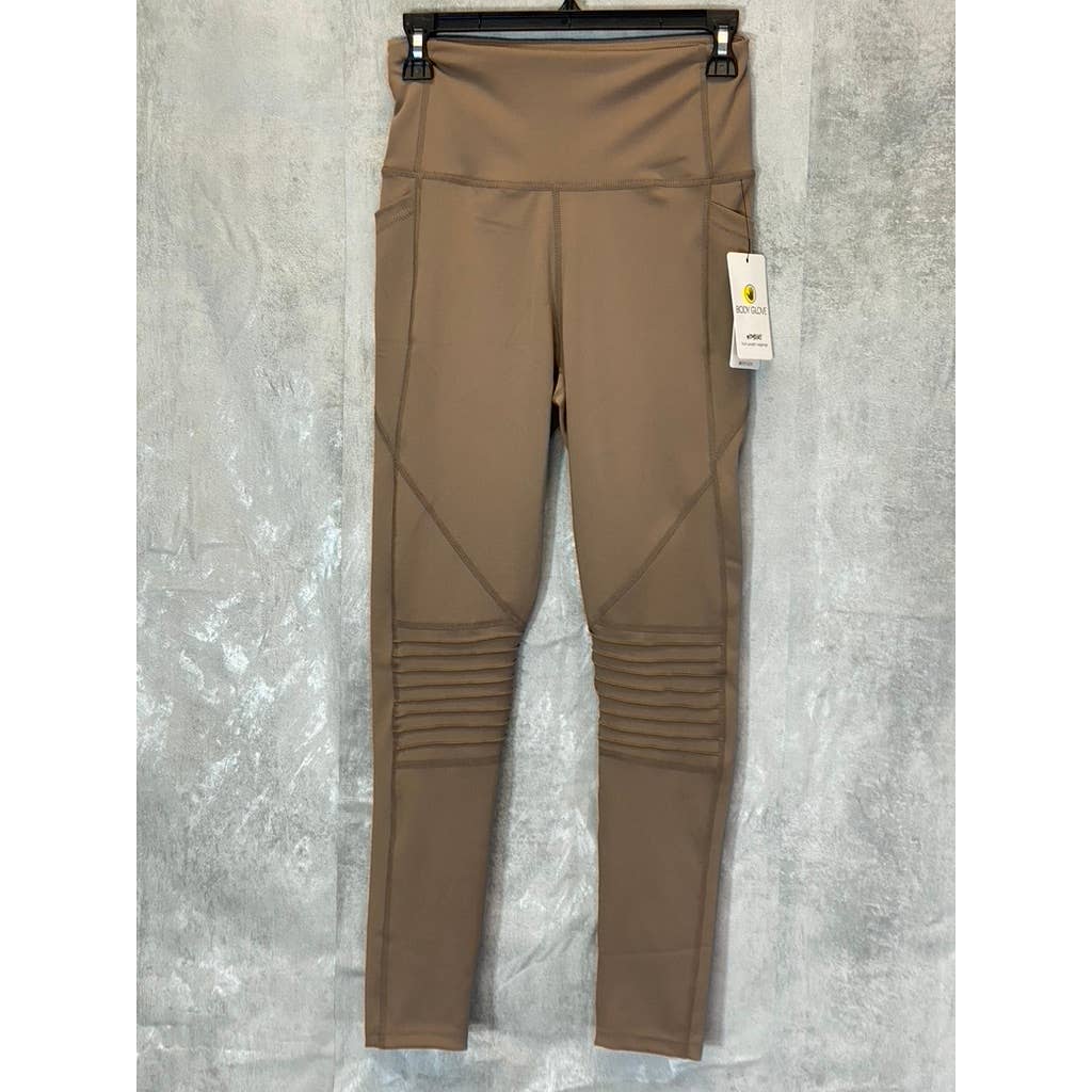 BODY GLOVE Women's Tan Full Length Pull-On Motto Detail Media Pocket Active Leggings SZ M
