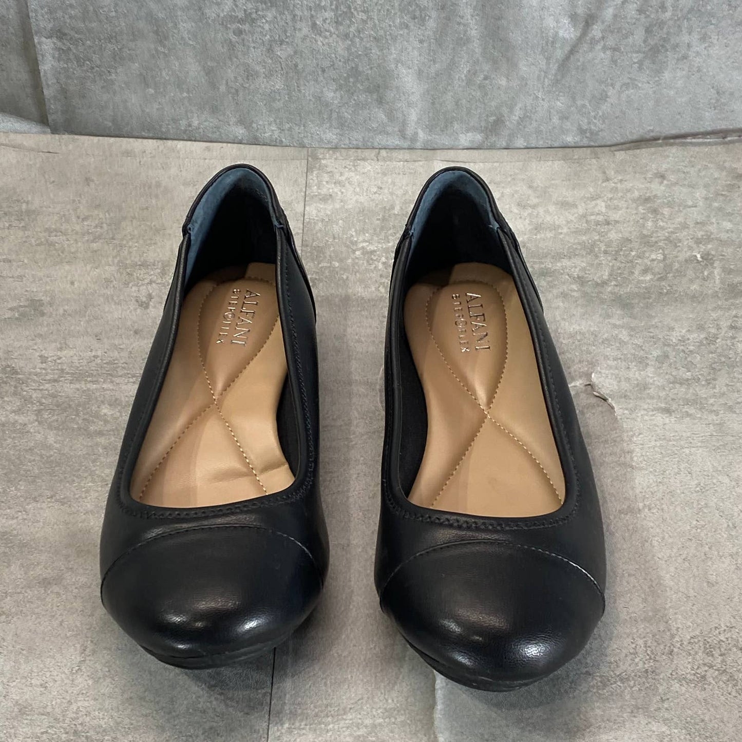 ALFANI Step 'N Flex Women's Black Smooth Tavii Round-Toe Slip-On Flats SZ 7.5