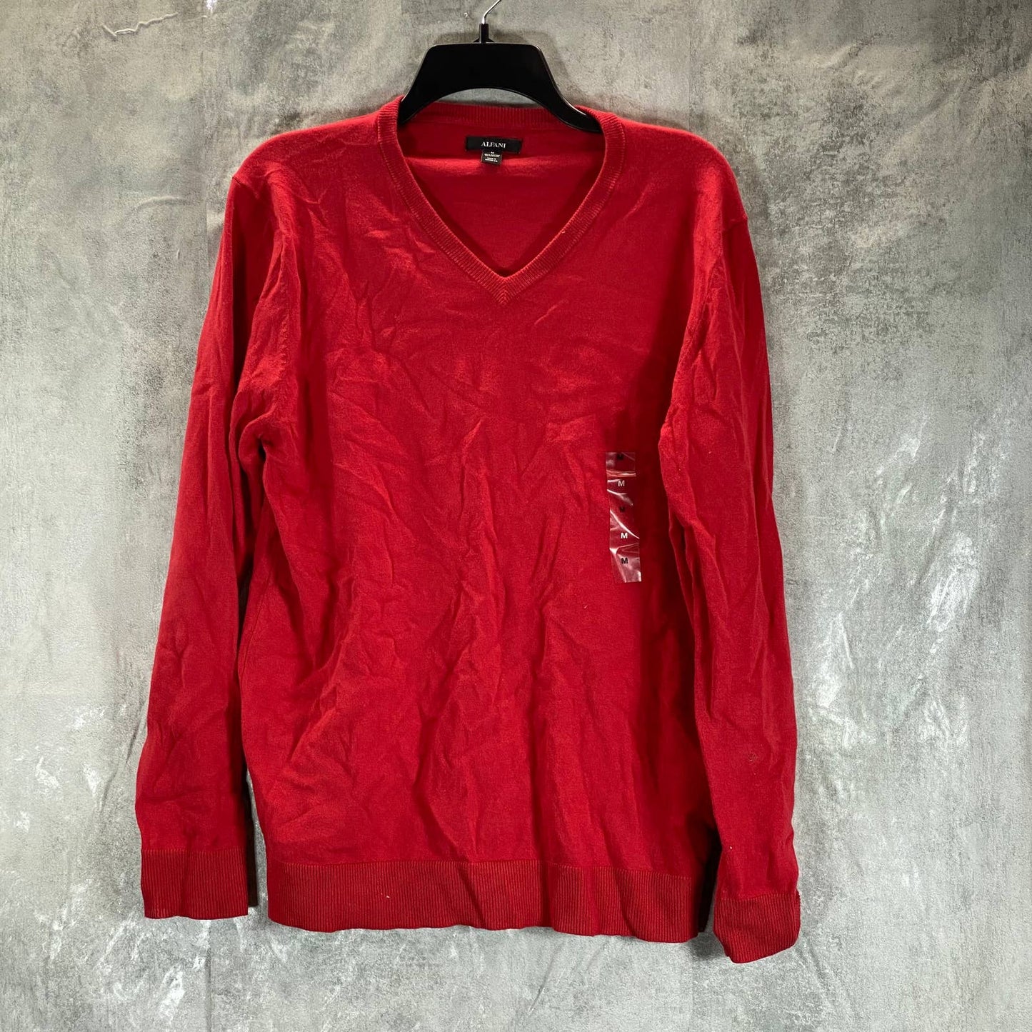 ALFANI Men's Scarlet Sage Solid V-Neck Cotton Long-Sleeve Pullover Sweater SZ M