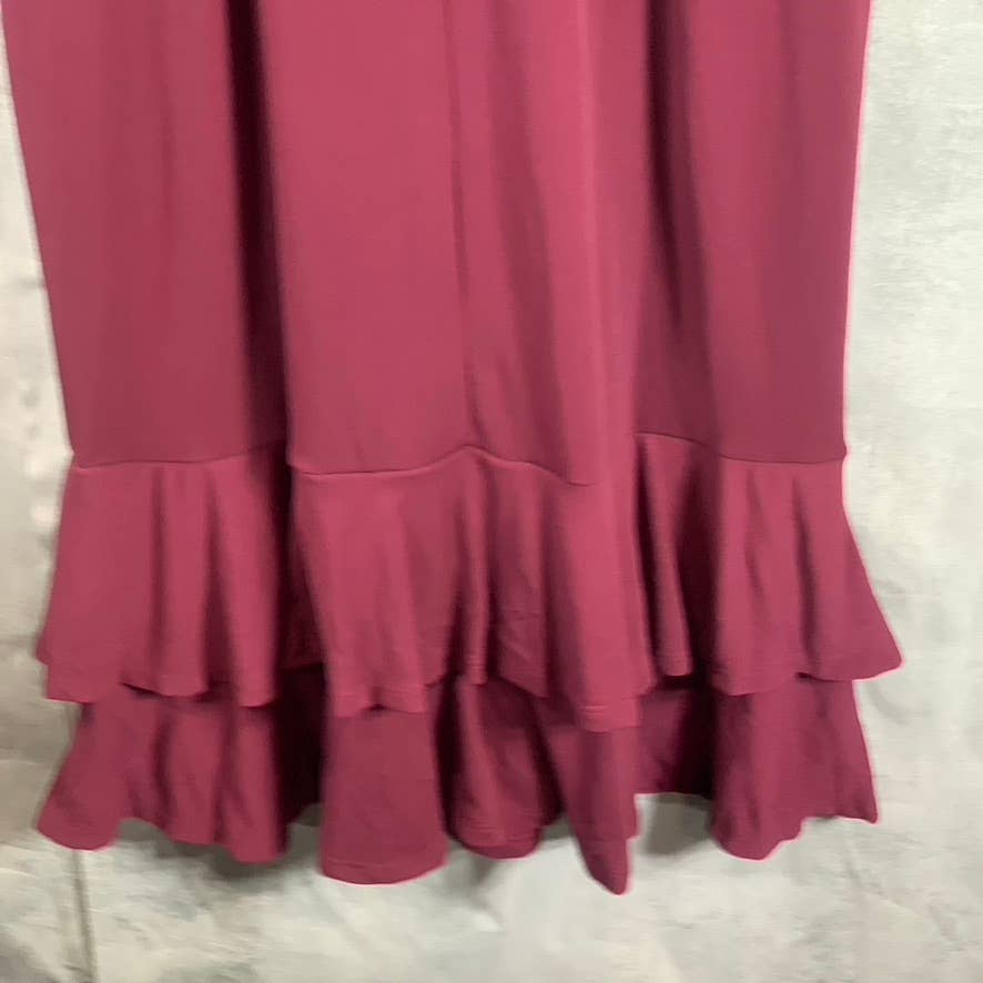 NY COLLECTION Women's Deep Burgundy Ruffle Faux-Wrap Flutter Sleeve Midi Dress L