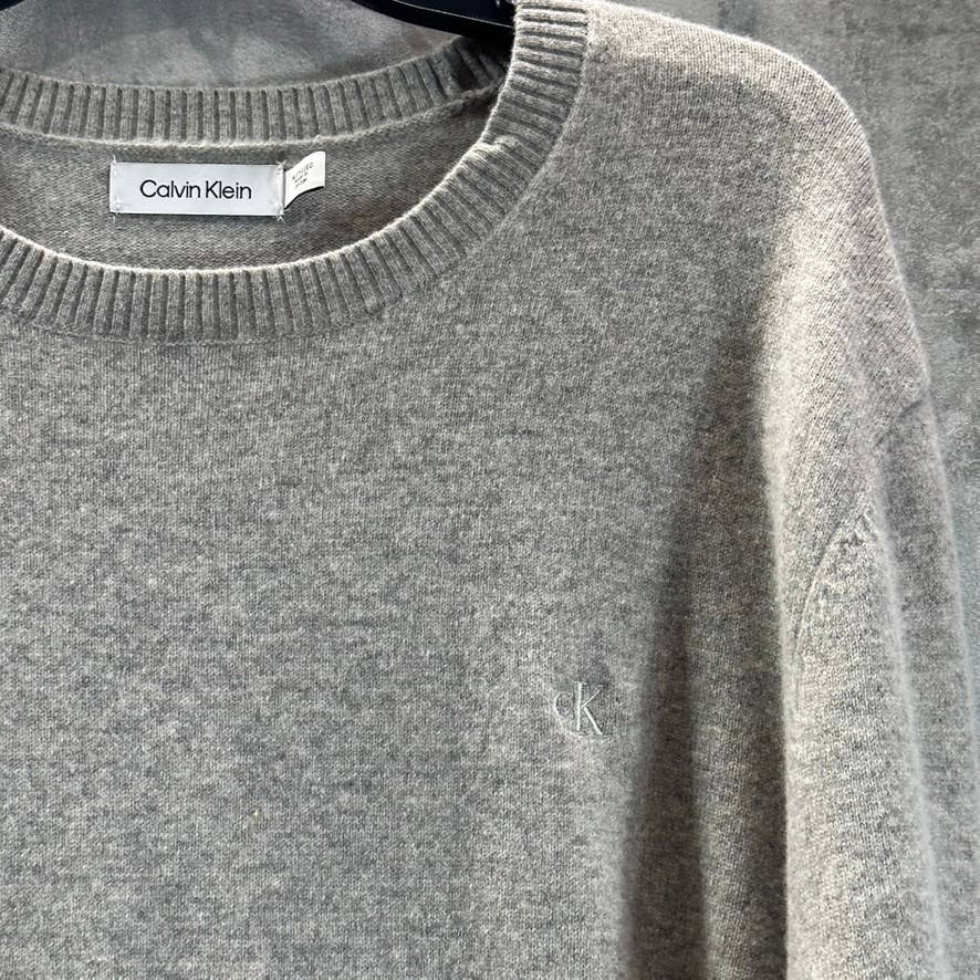 CALVIN KLEIN Men's Grey Merino Wool Regular-Fit Crewneck Pullover Sweater SZ XL