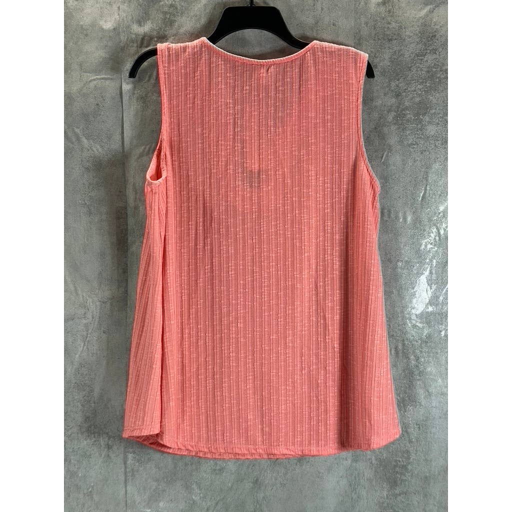 NY COLLECTION Women's Conch Shell V-Neck Triple-Ring Sleeveless Ribbed Tunic Top