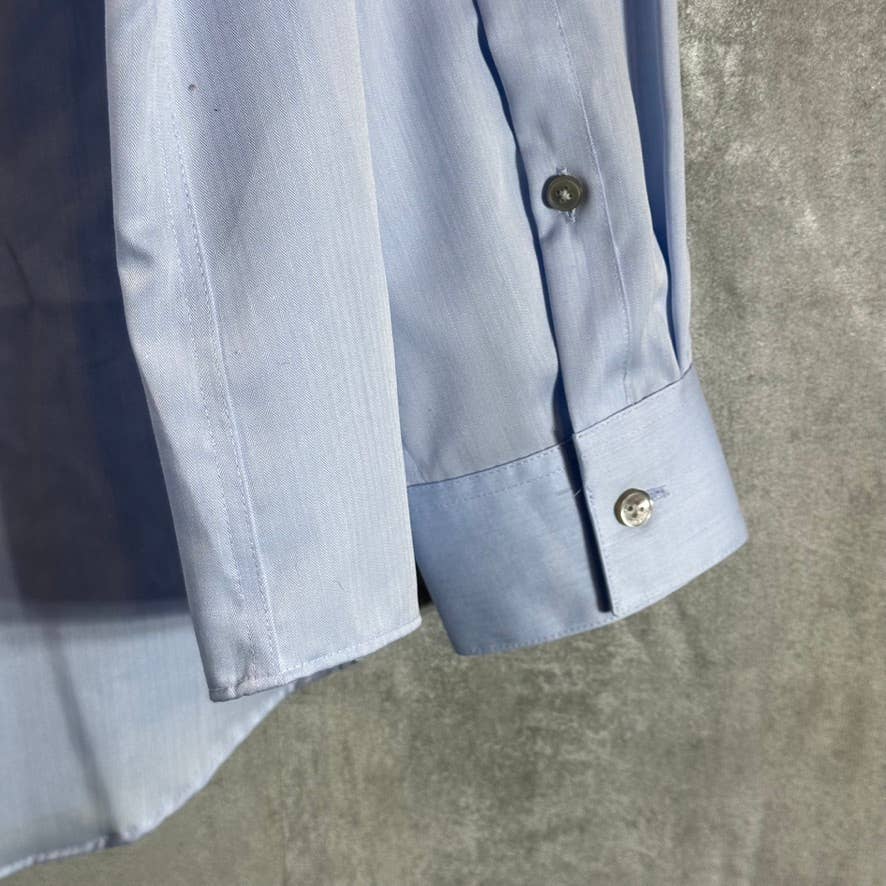 CALVIN KLEIN STEEL Men's Blue Slim-Fit Herringbone Dress Shirt SZ 17 34/35(XL)