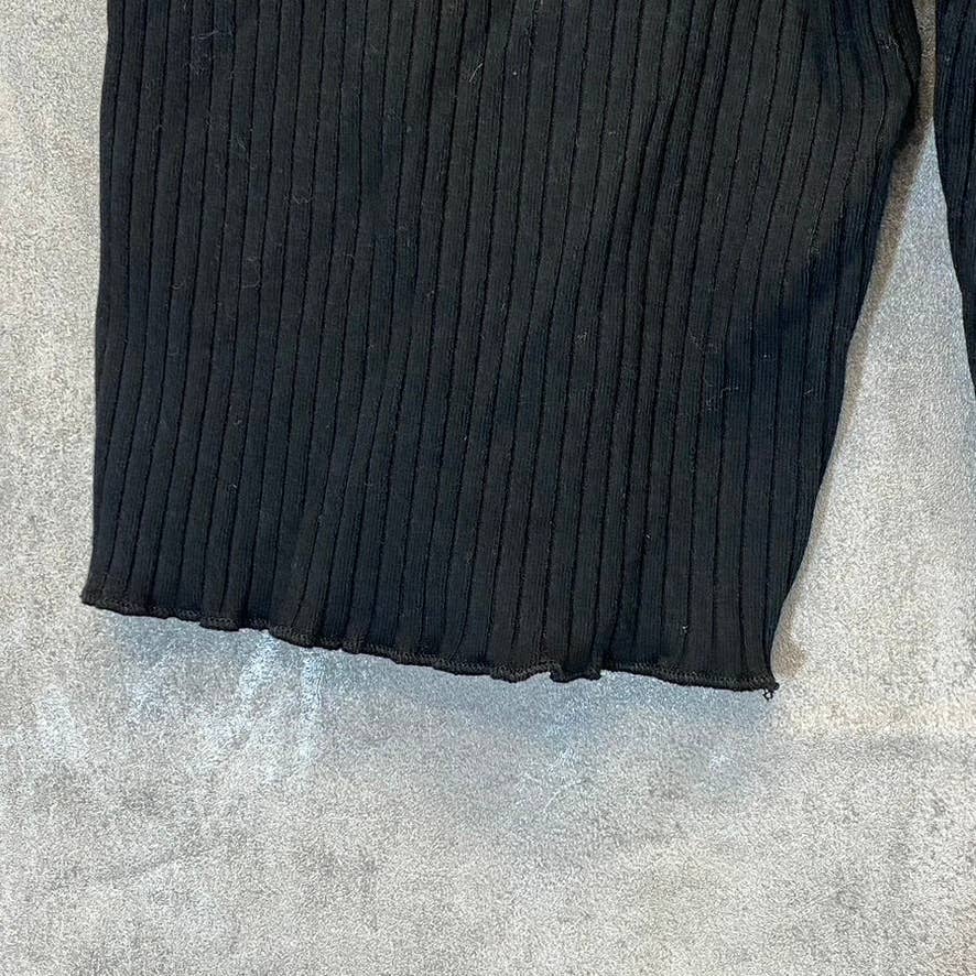 BP. Women's Solid Black Ribbed Lettuce Hem Pull-On Biker Shorts SZ S