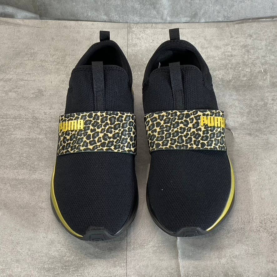 PUMA Women's Black Leopard-Print Soft Ride Sophia Casual Slip-On Sneakers SZ 7.5