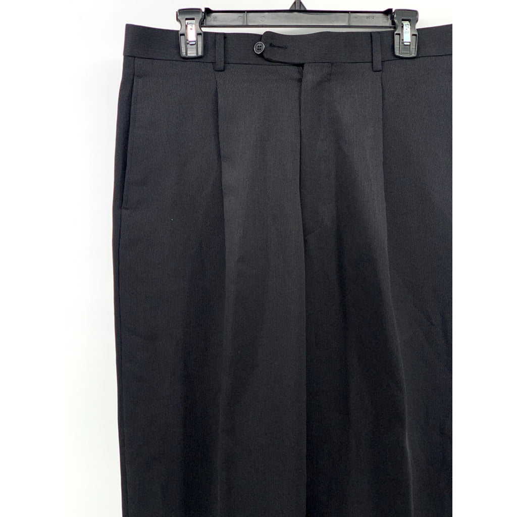 UNBRANDED Men's Black Solid Pleated Straight-Leg Cuffed Dress Pants SZ 33-34R