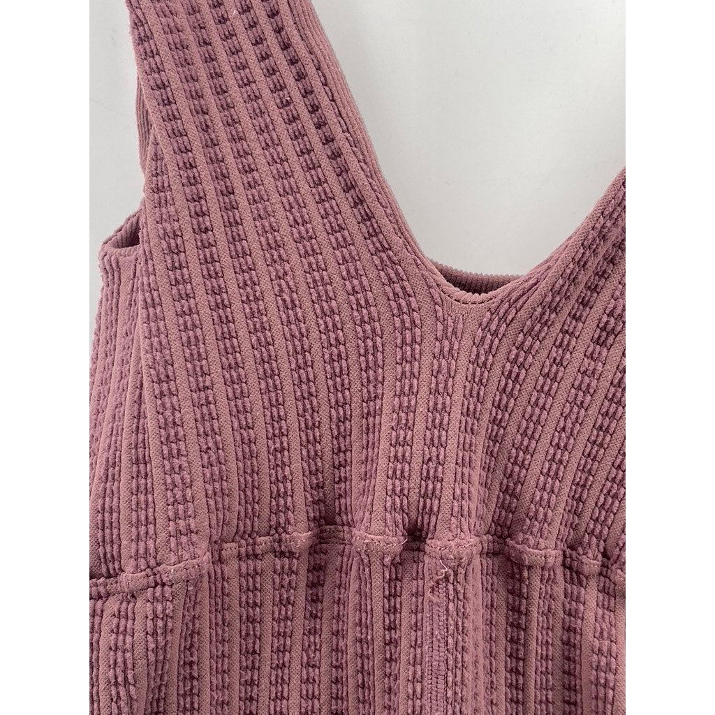 REFORMER Women's Mauve The Textured Runsie Scoop-Neck Pull-On Romper SZ XS/S