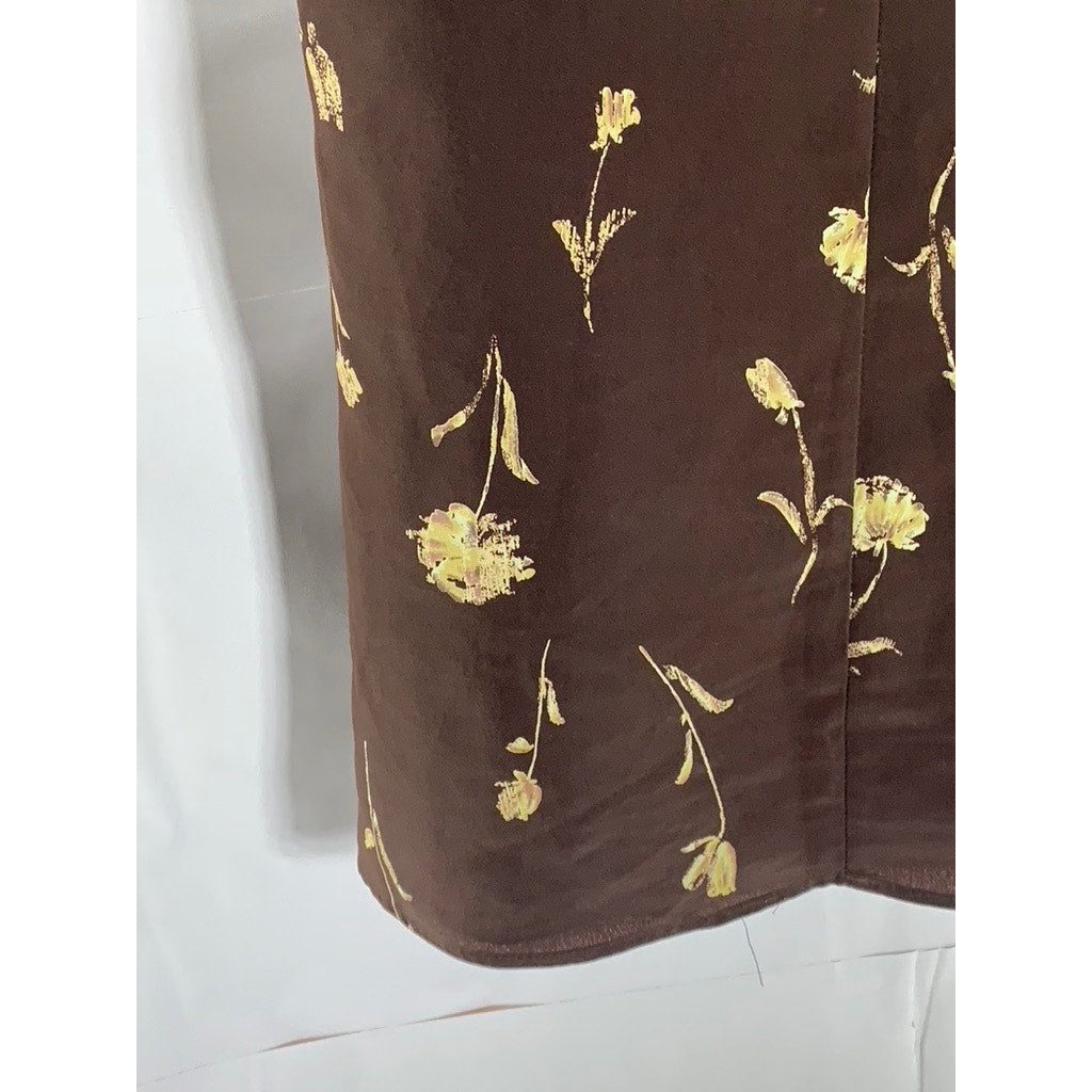OFFICE HOURS Women's Vintage Brown/Tan Floral Crewneck Sleeveless Mini Dress SZM