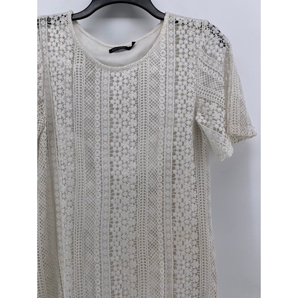 MIKAROSE Women's Cream Embroidered Lace Midi Dress SZ XS