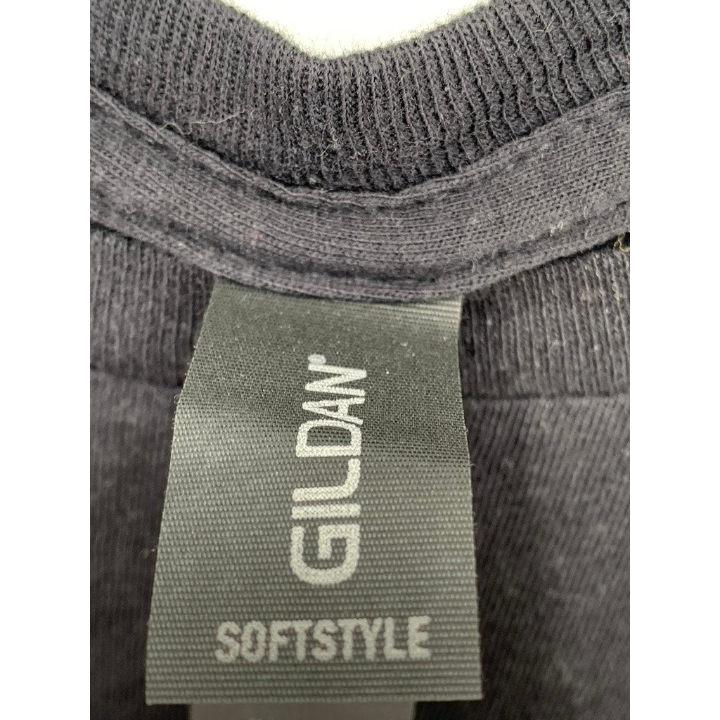 GILDAN Men's Black Logo Graphic Crewneck Casual Short Sleeve T-Shirt SZ S