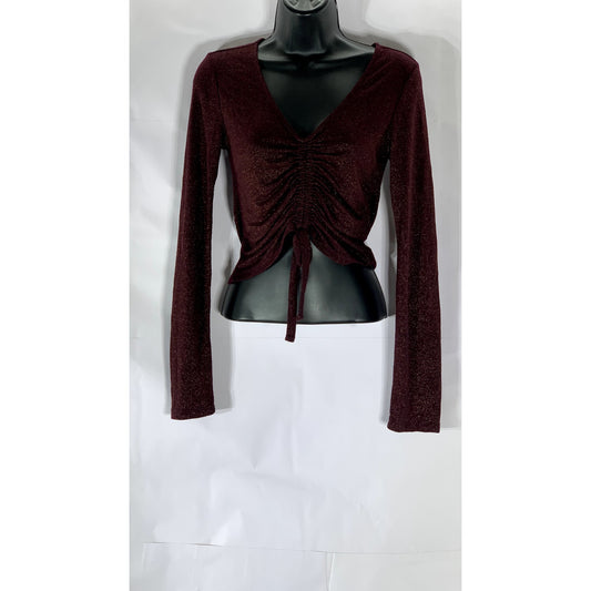 ALLSAINTS Women’s Metallic Rona Glitz Ruched Drawstring Long Sleeve Top SZ M