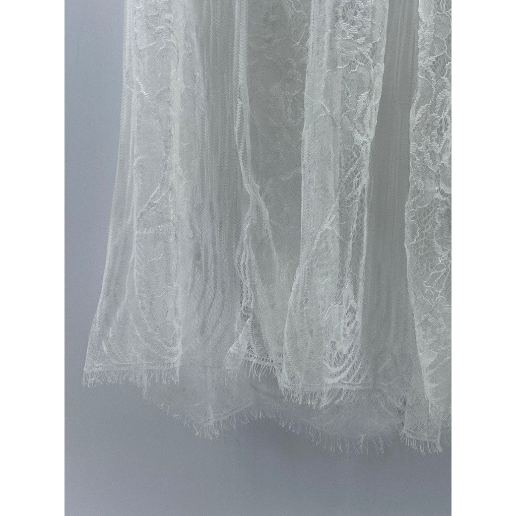 M MONACO USA Women's White Floral Lace A-Line Midi Skirt SZ S