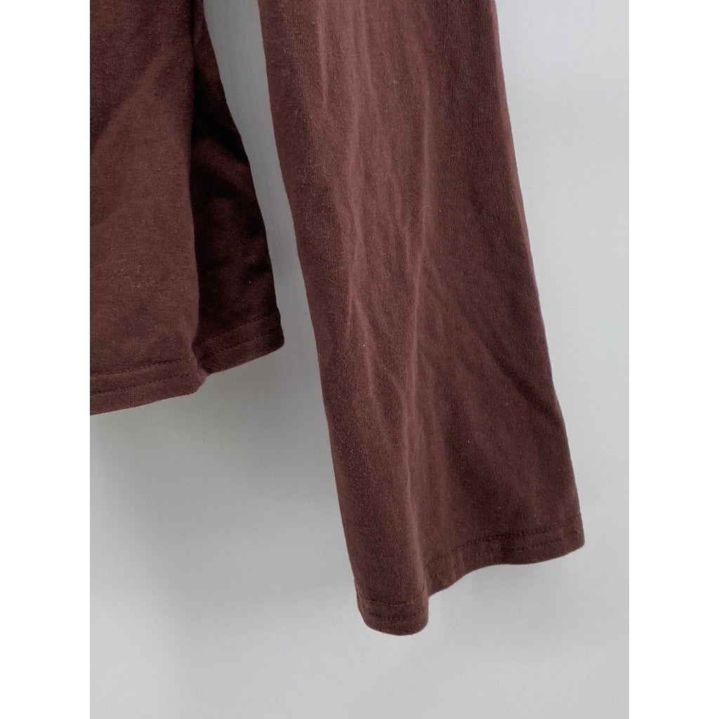 PRETTYLITTLETHING Women's Brown Solid Asymmetrical Button-Up Long Sleeve Top SZ2