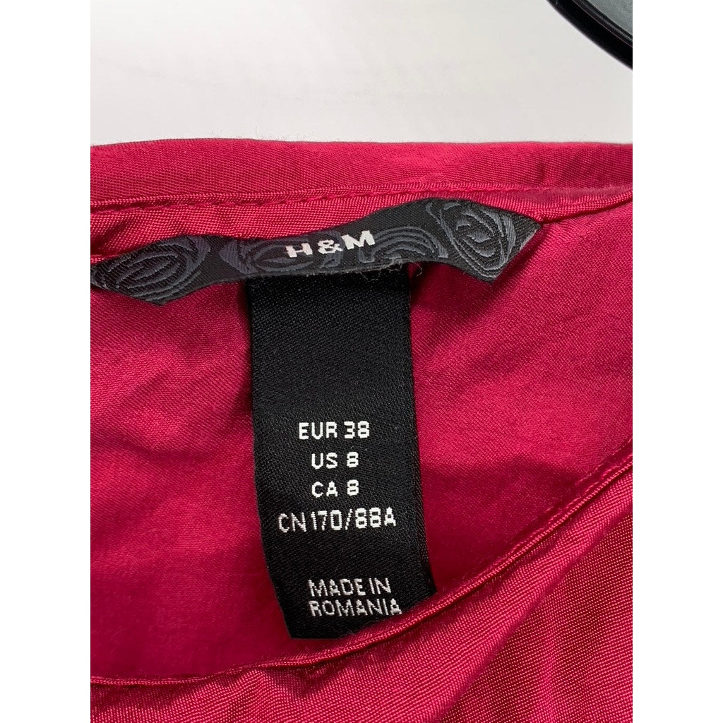 H&M Women's Pink Solid Sailor Collar Short Cap Sleeve Top SZ 8