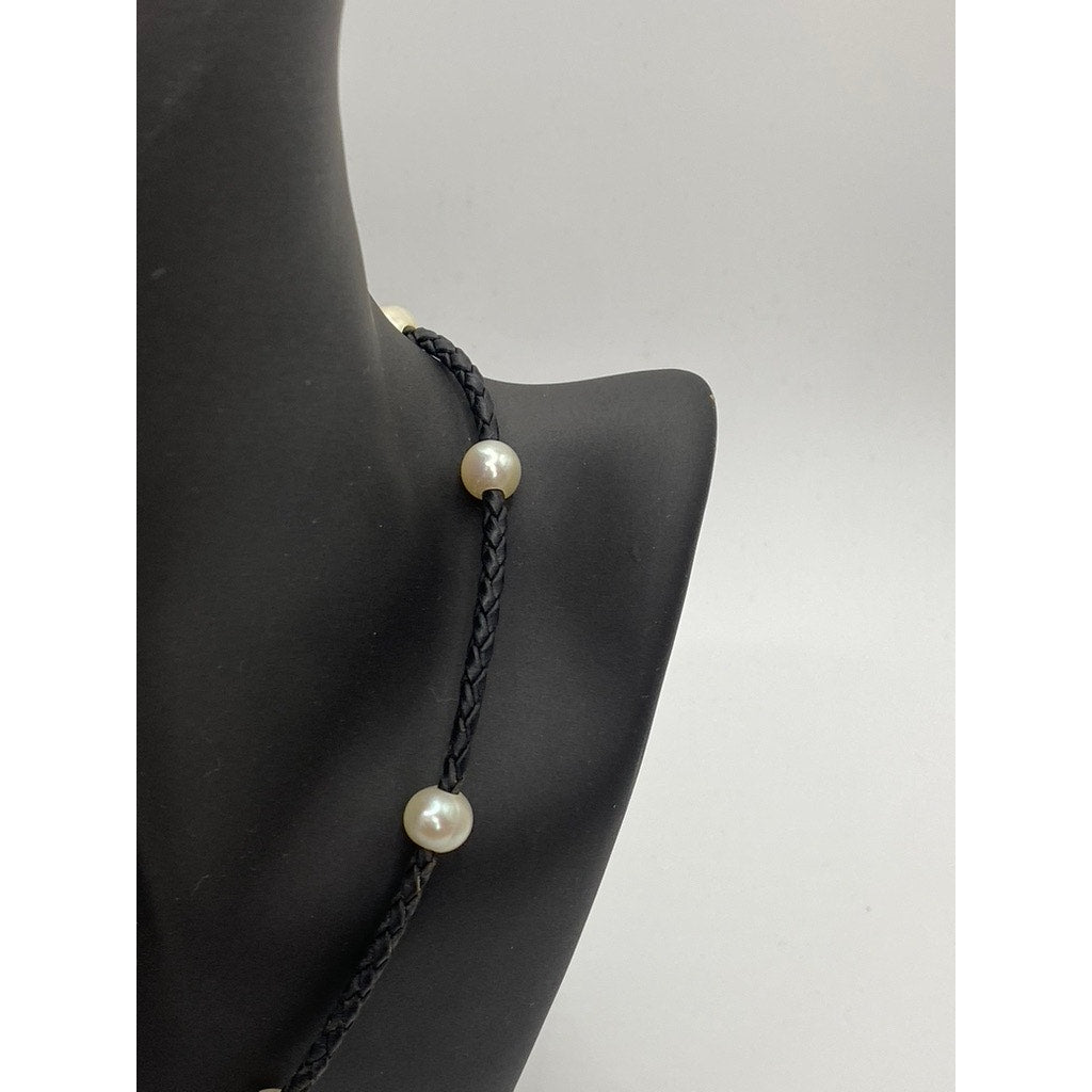 VINTAGE Women's Black Faux-Pearl Braided Necklace SZ OS