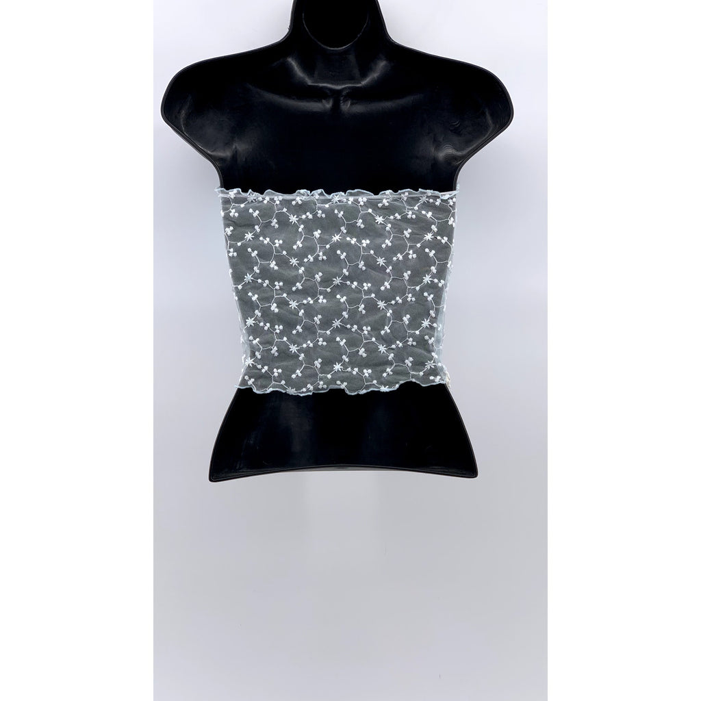 UNBRANDED Women’s Light Blue Mesh Embroidered Strapless Crop Top SZ S