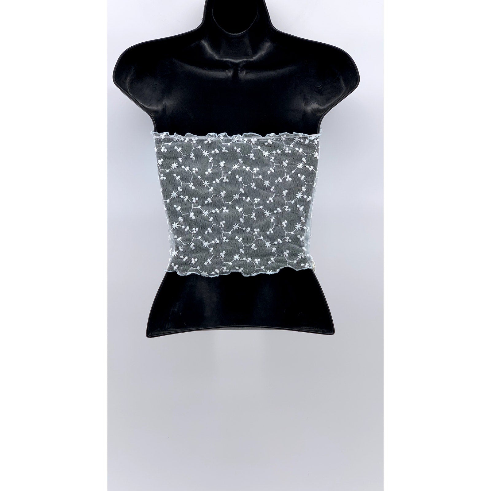 UNBRANDED Women’s Light Blue Mesh Embroidered Strapless Crop Top SZ S