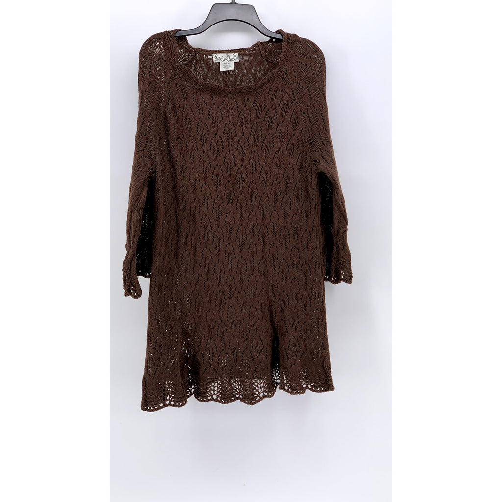 NOUVEAUX Women's Brown Crochet Knit 3/4 Sleeve Sweater Dress SZ XL