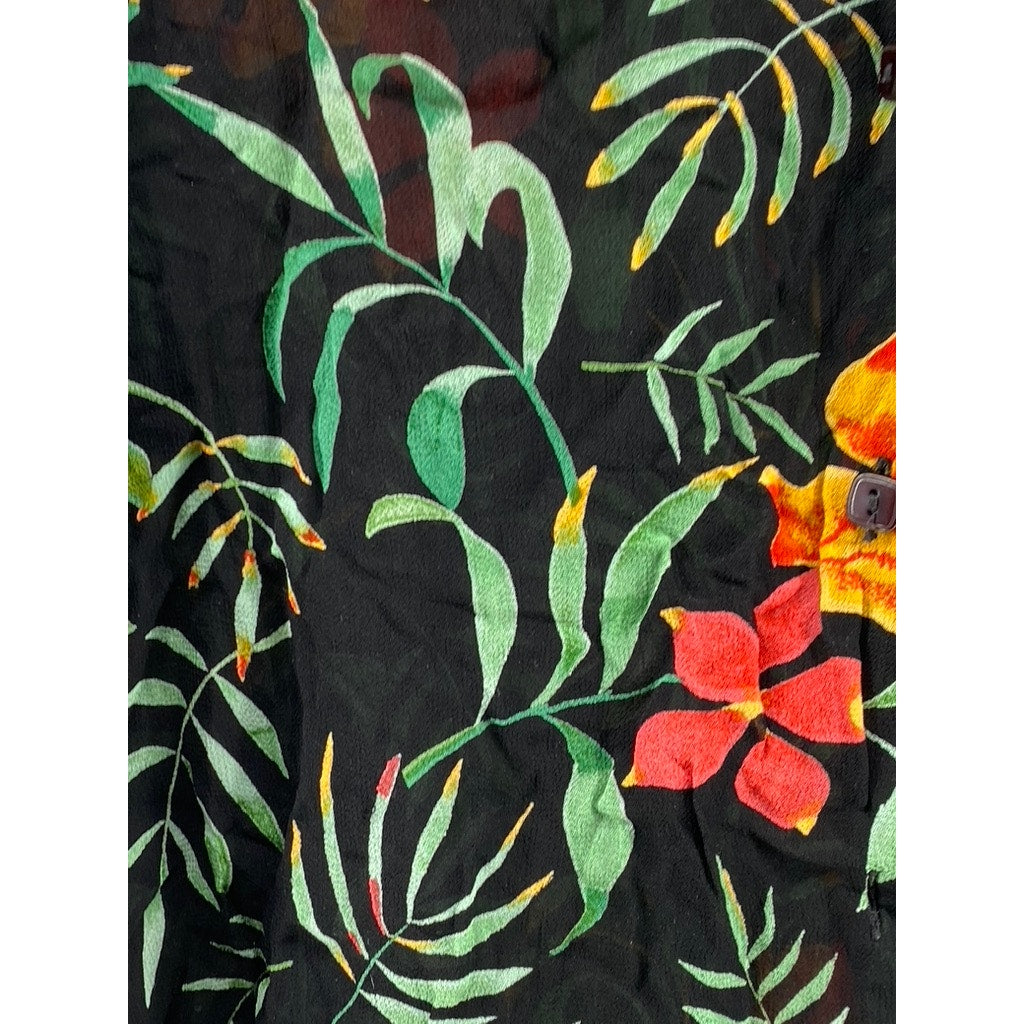 PUTUMAYO Women's Black Green Floral Regular-Fit Button-Up Long Sleeve Shirt SZXL