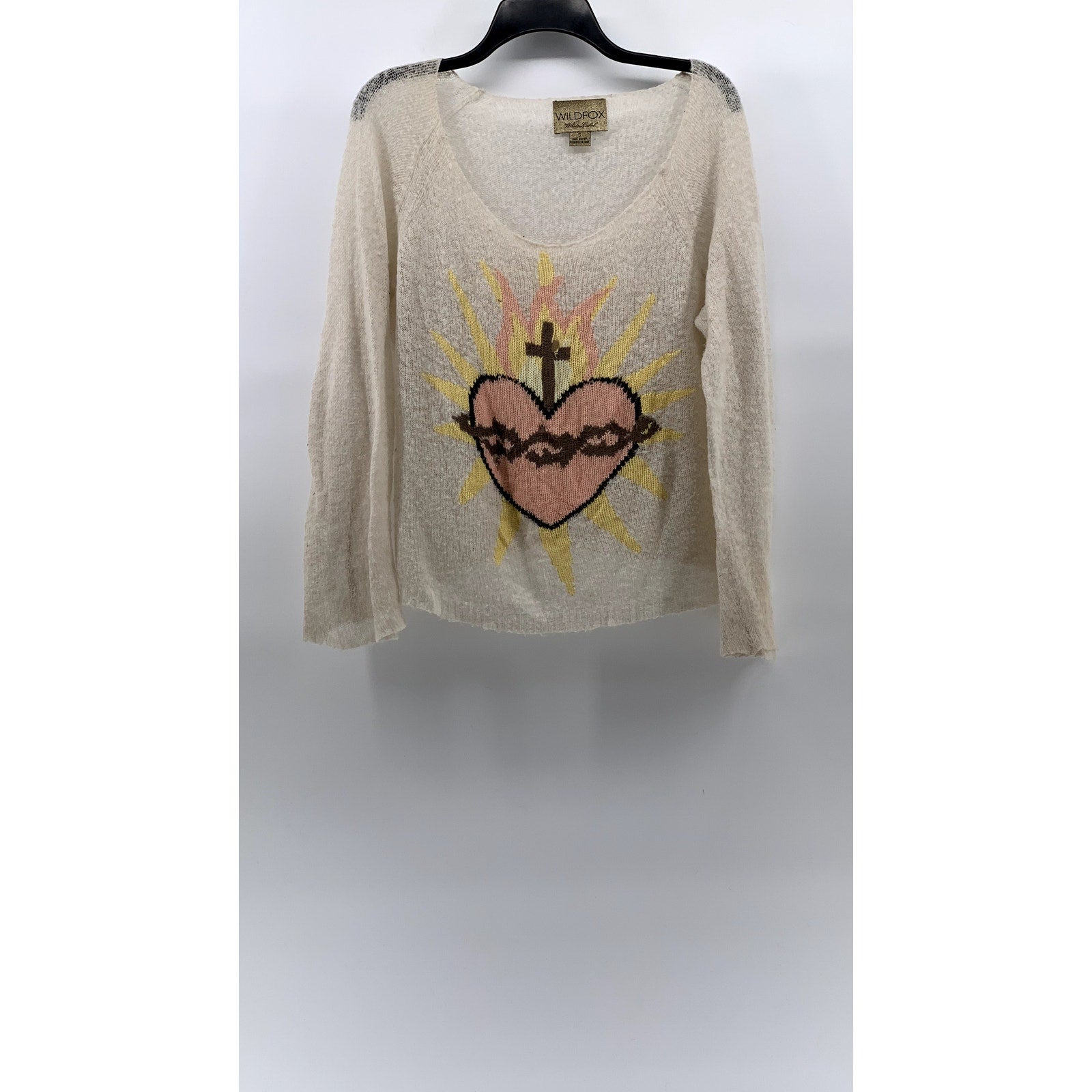 WHITEFOX White Label Women's Beige Knit Scoop-Neck Long Sleeve Sweater SZ S