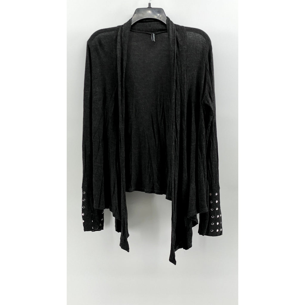 JASON MAXWELL Women's Charcoal Heather Studded Open Front Cardigan SZ L