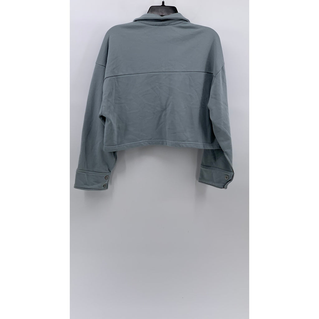 NEW IN Women's Dusty Blue Long Sleeve Pullover Cropped Henley Sweater SZ S