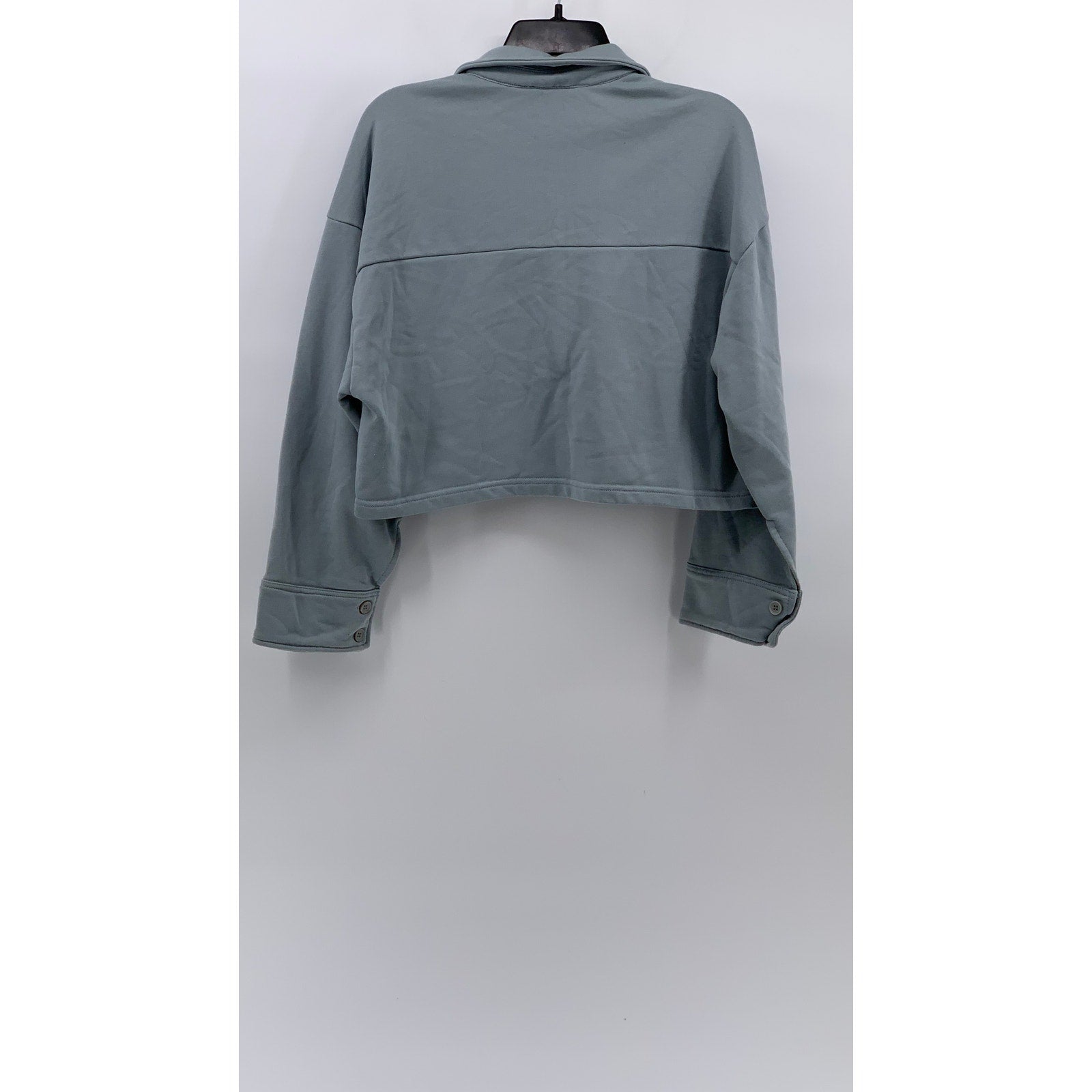 NEW IN Women's Dusty Blue Long Sleeve Pullover Cropped Henley Sweater SZ S