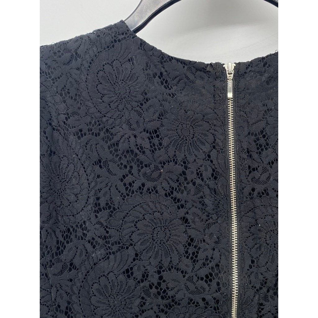 MADEWELL Women's Black Floral Lace Crewneck Short Sleeve Shift Mini Dress SZ 8