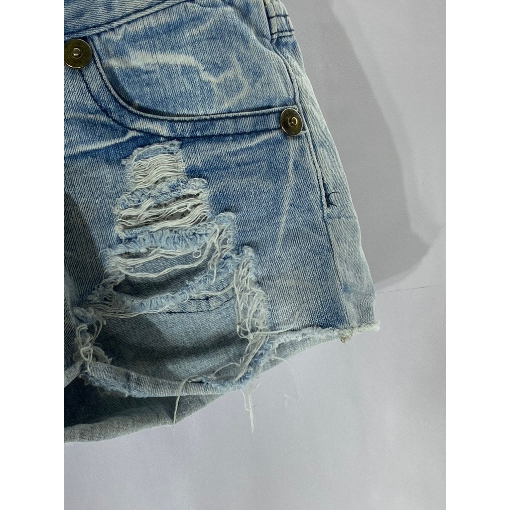 VESTIAMO Women's Light Blue Raw-Hem Distressed Denim Shorts SZ 30